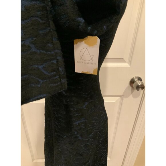 ISSA Dark Blue Velour Textured Patterned Fit & Flare Dress, Size Small - Picture 6 of 11